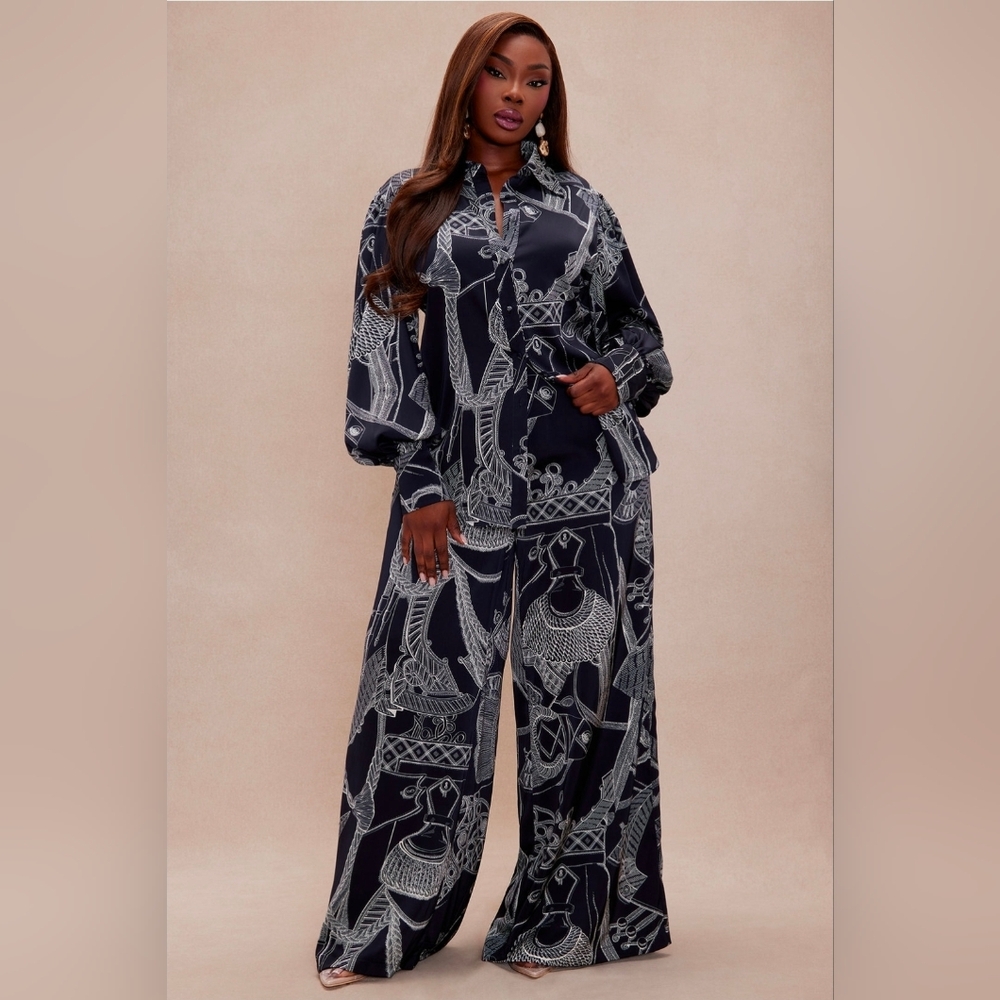 Navy Satin Pant Suit Set